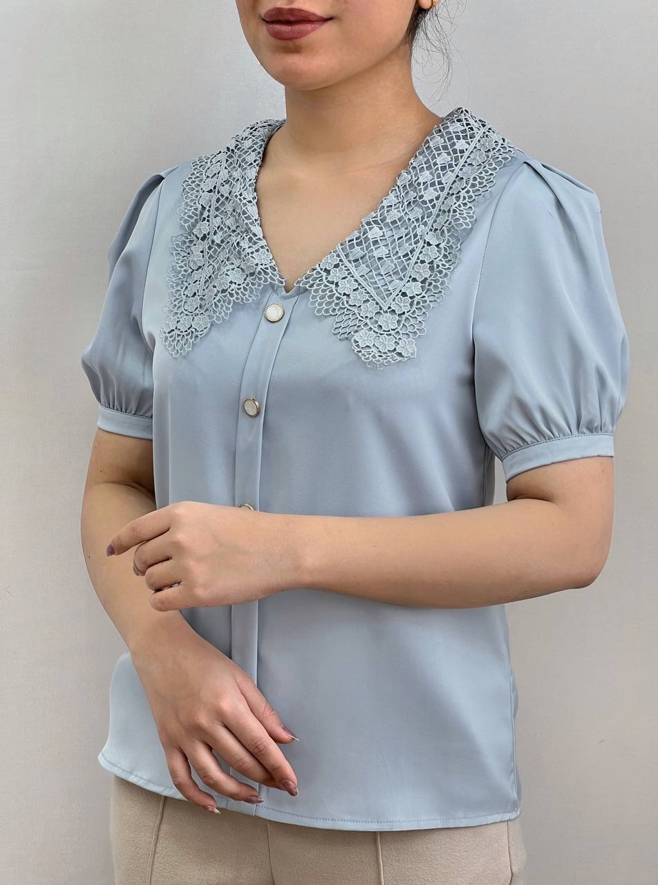 شومیز تکرنگ یقه دانتل کد 3693