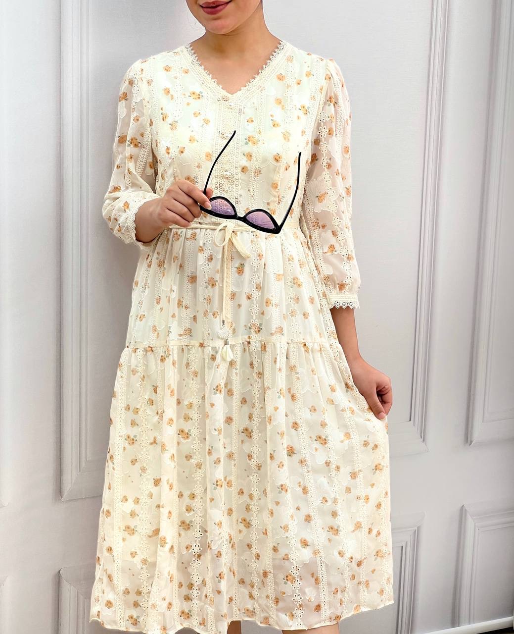 پیراهن گل برجسته تکرنگ کد 3694