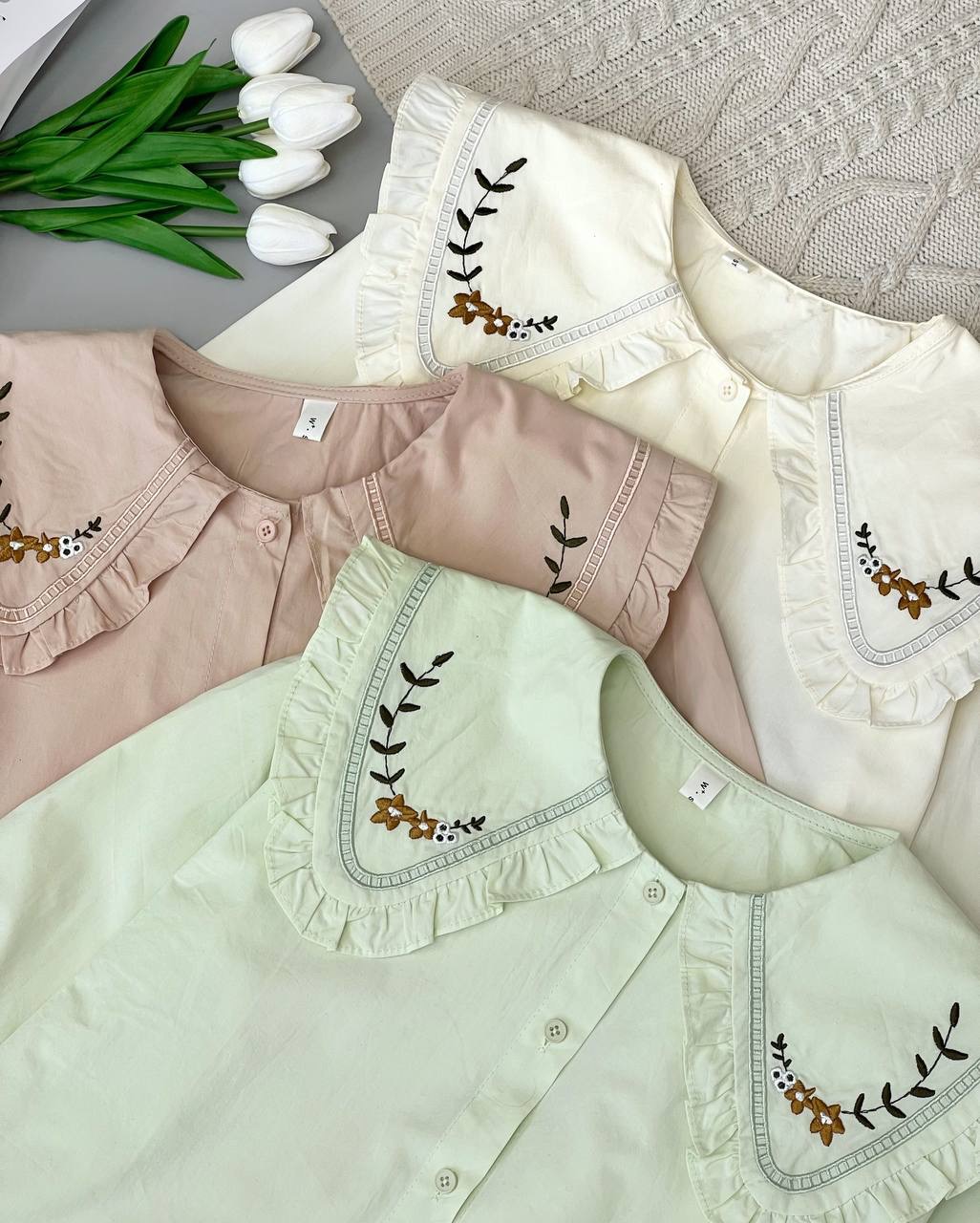 شومیز یقه گلدوزی عروسکی کد 3695