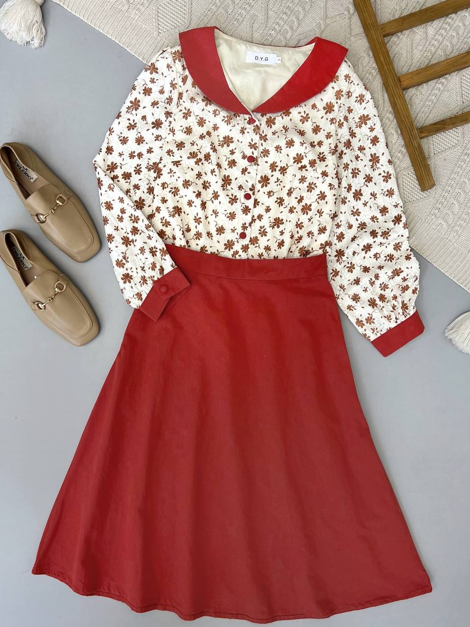 ست شومیز و دامن تکرنگ کد 3696