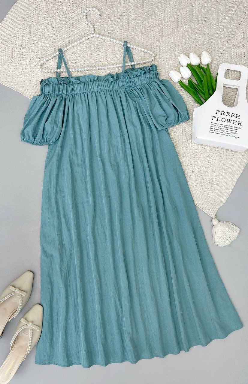 پیراهن سرشانه باز دو رنگ کد 3709