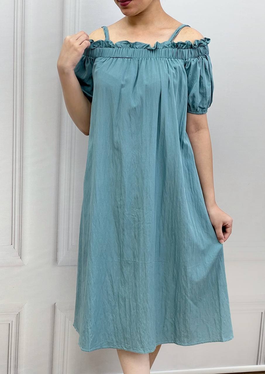 پیراهن سرشانه باز دو رنگ کد 3709