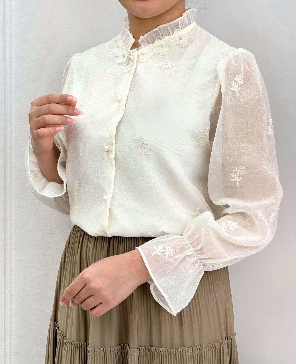 شومیز حریر شاین گلدوزی شده کد 3717