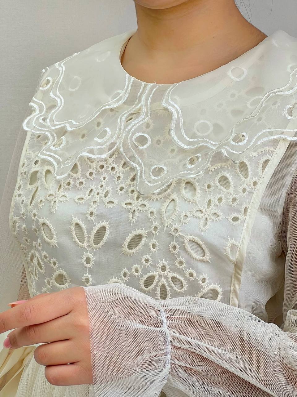 پیراهن دو تیکه تور و خامه دوزی کد 3721