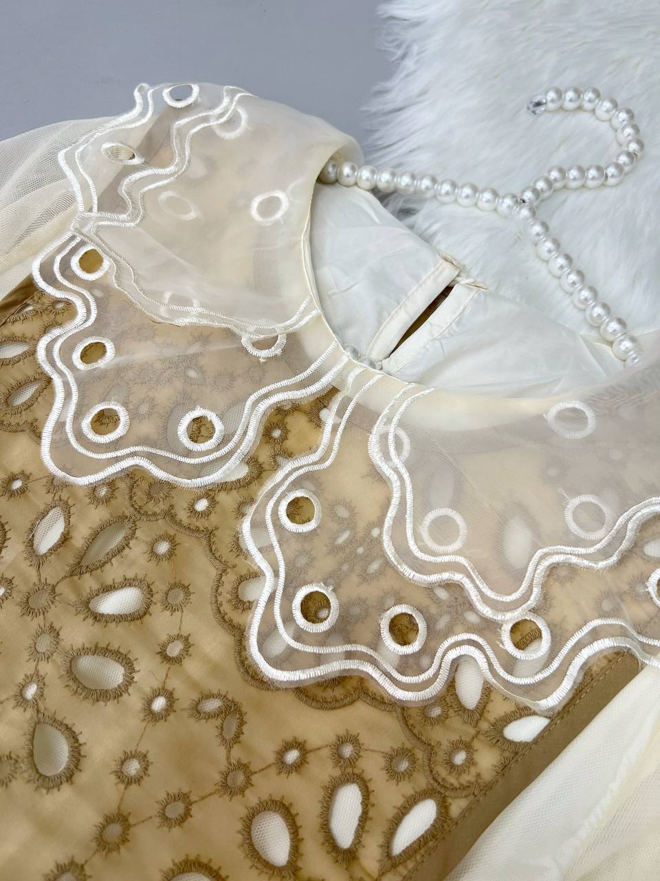 پیراهن دو تیکه تور و خامه دوزی کد 3721