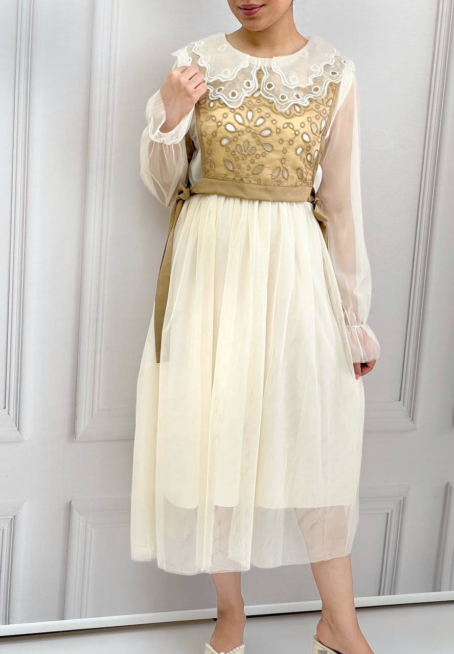 پیراهن دو تیکه تور و خامه دوزی کد 3721