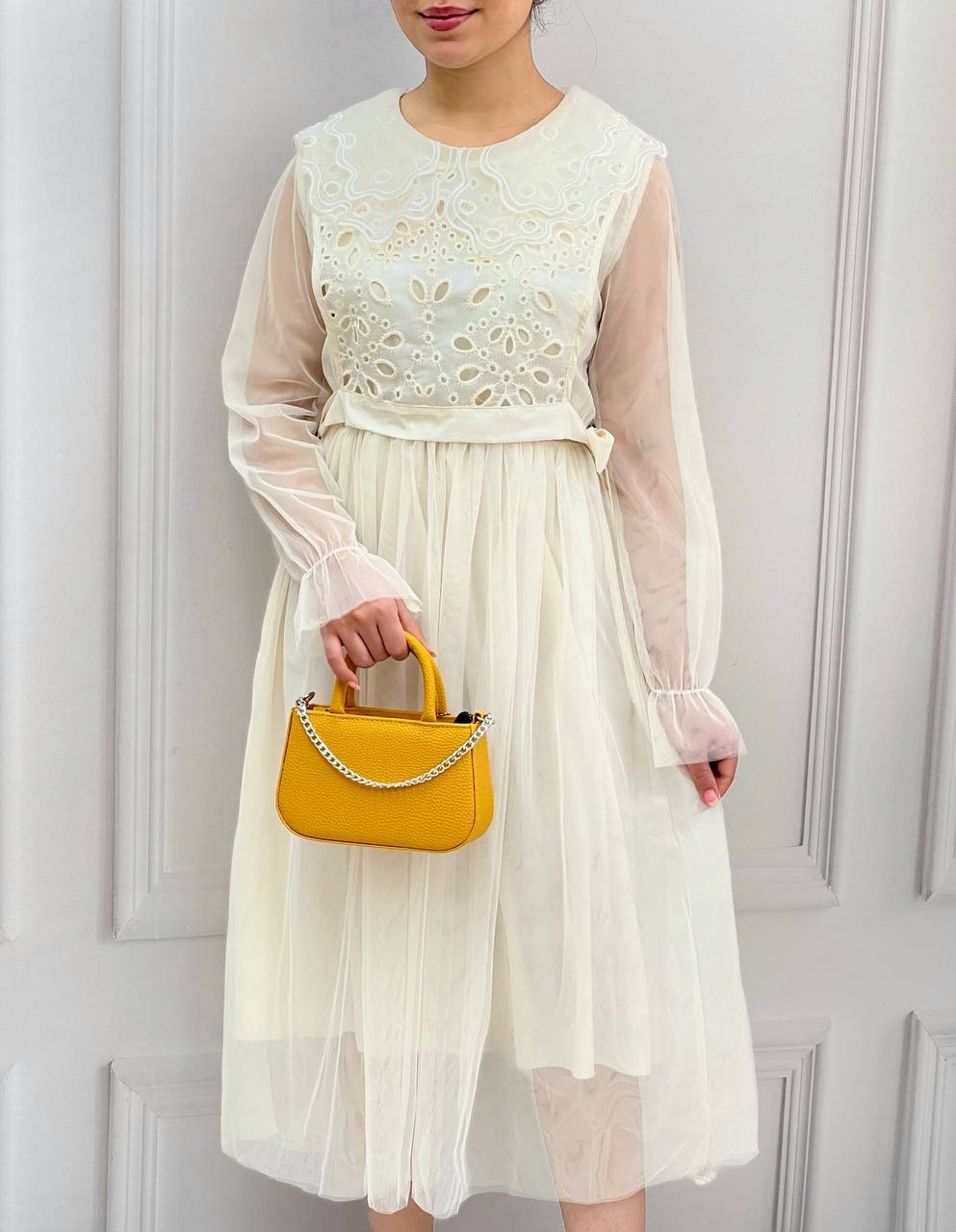 پیراهن دو تیکه تور و خامه دوزی کد 3721