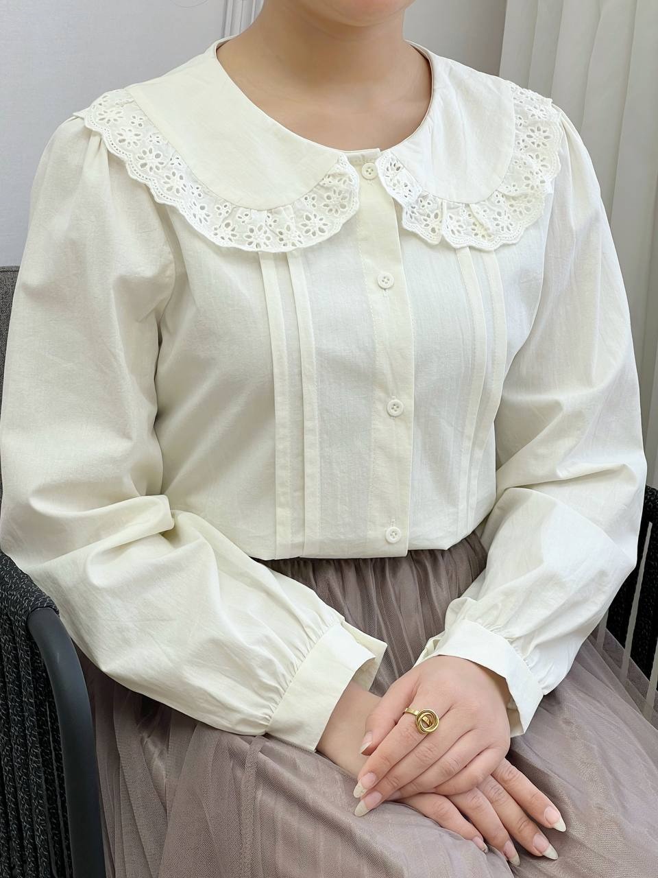 شومیز کتان کاغذی یقه خامه دوزی کد 3722