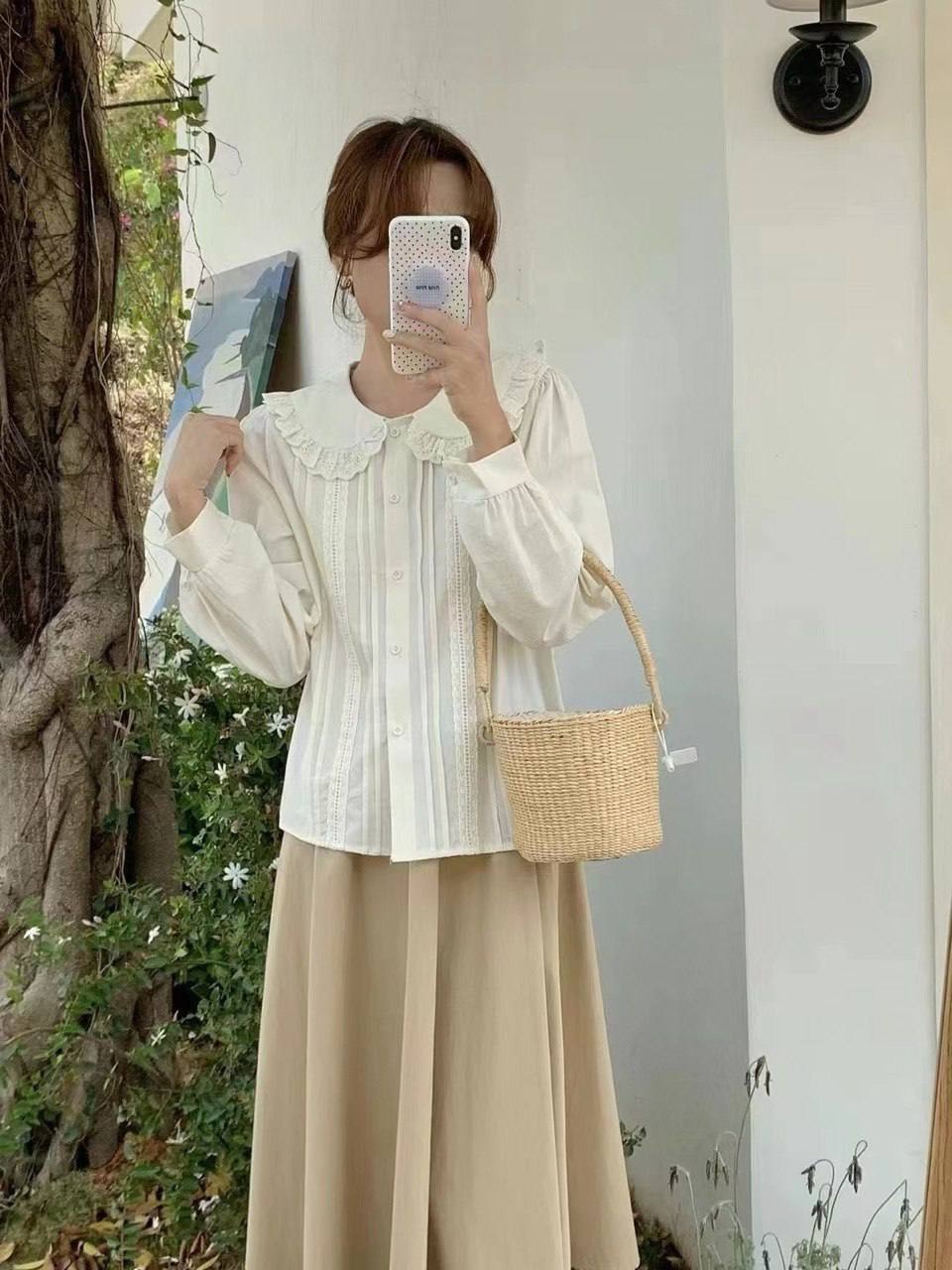 شومیز کتان کاغذی یقه خامه دوزی کد 3722