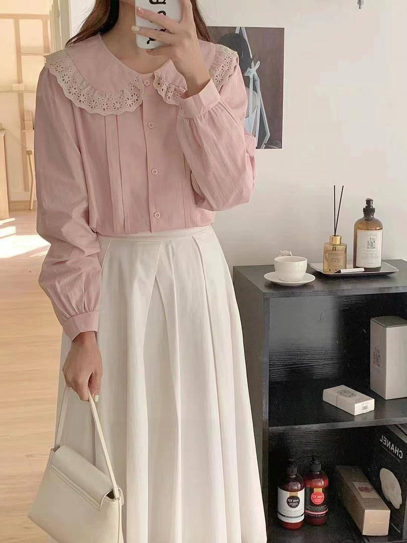 شومیز کتان کاغذی یقه خامه دوزی کد 3722