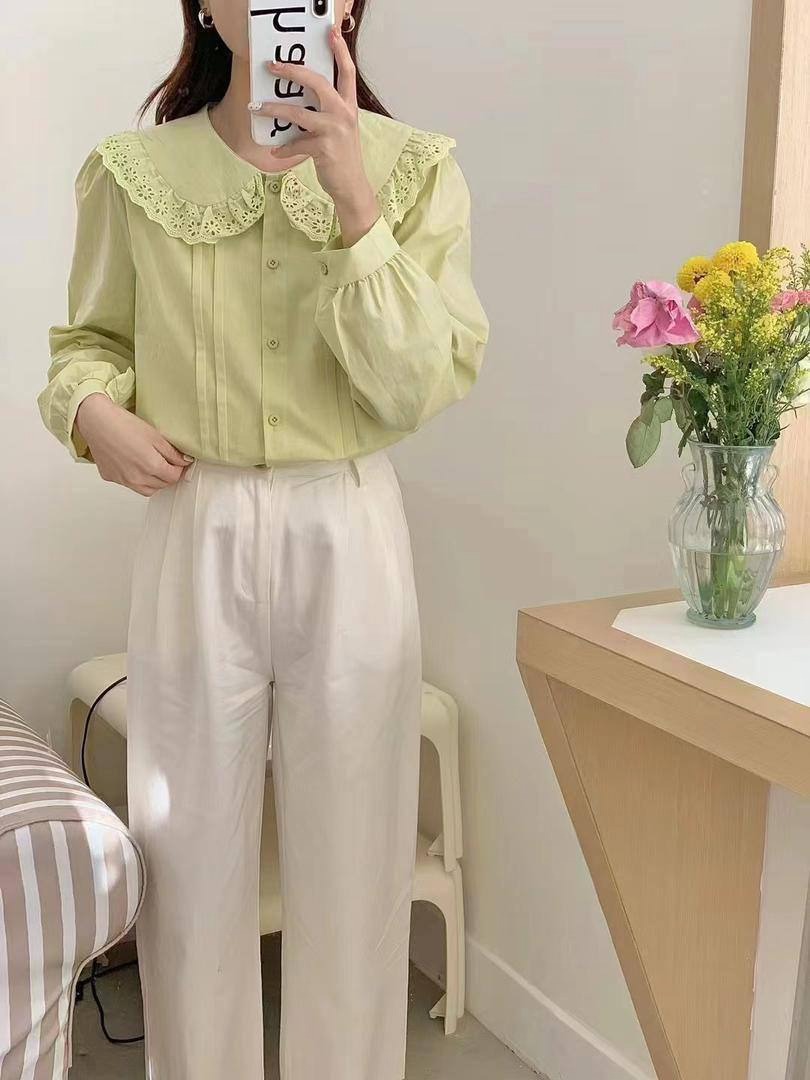 شومیز کتان کاغذی یقه خامه دوزی کد 3722