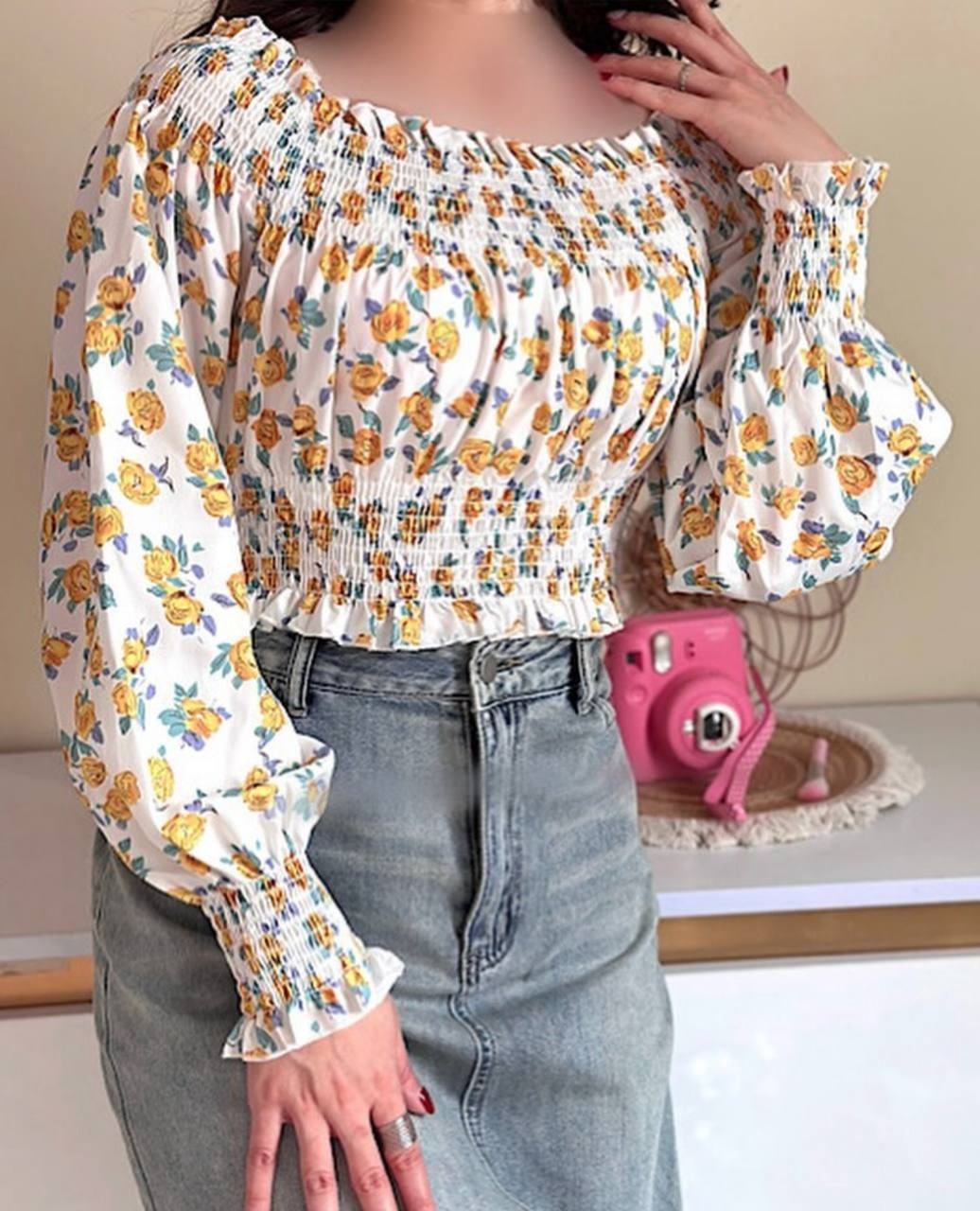 شومیز یقه قایقی گلدار کد 3723