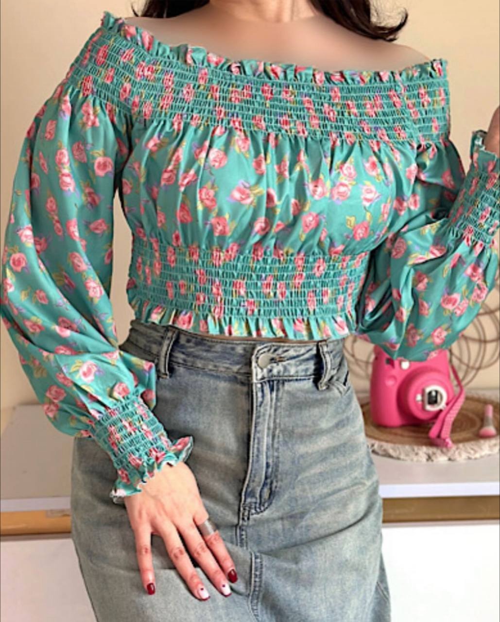 شومیز یقه قایقی گلدار کد 3723