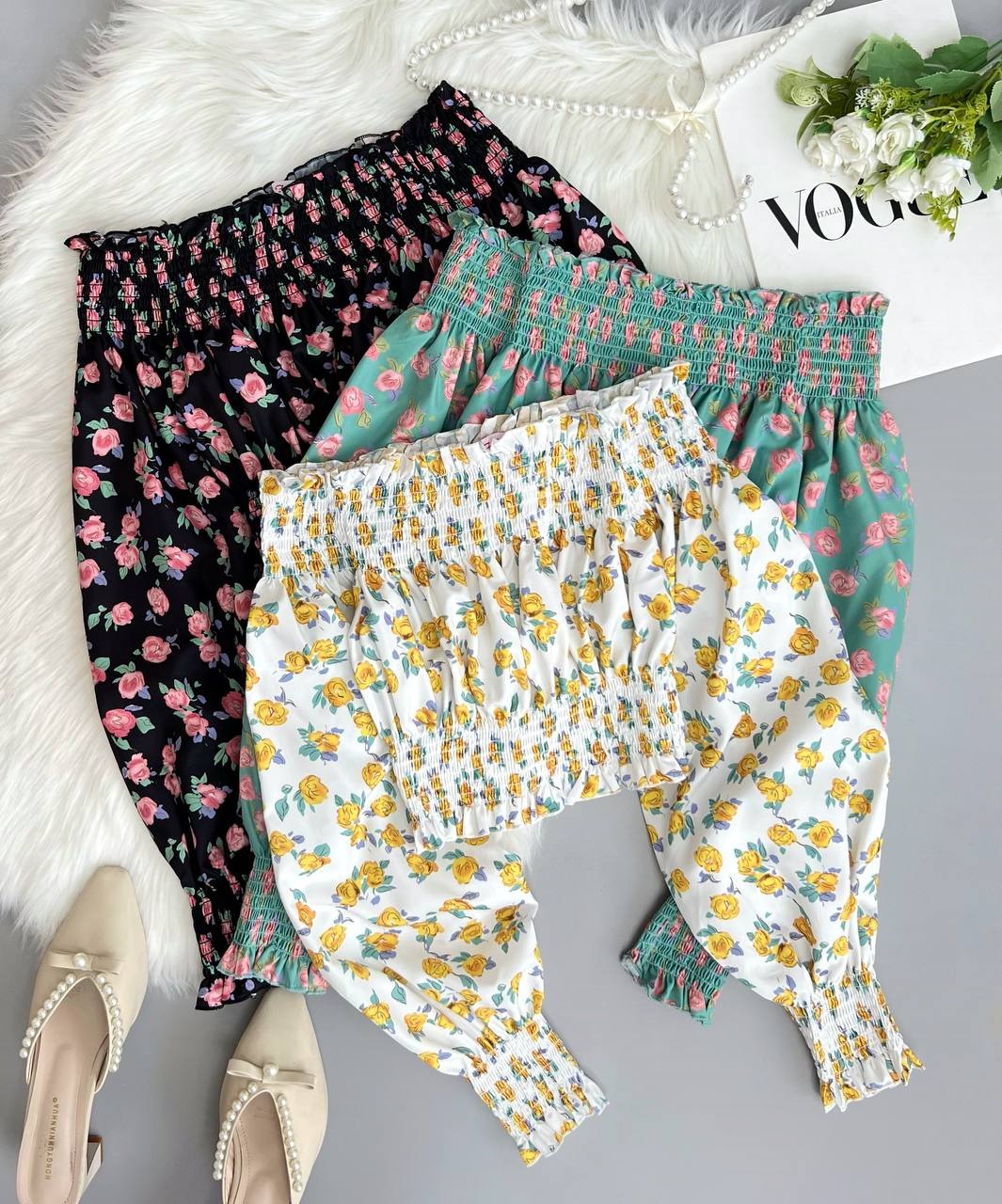 شومیز یقه قایقی گلدار کد 3723