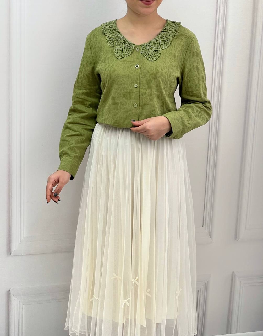 شومیز گل برجسته دو رنگ کد 3725