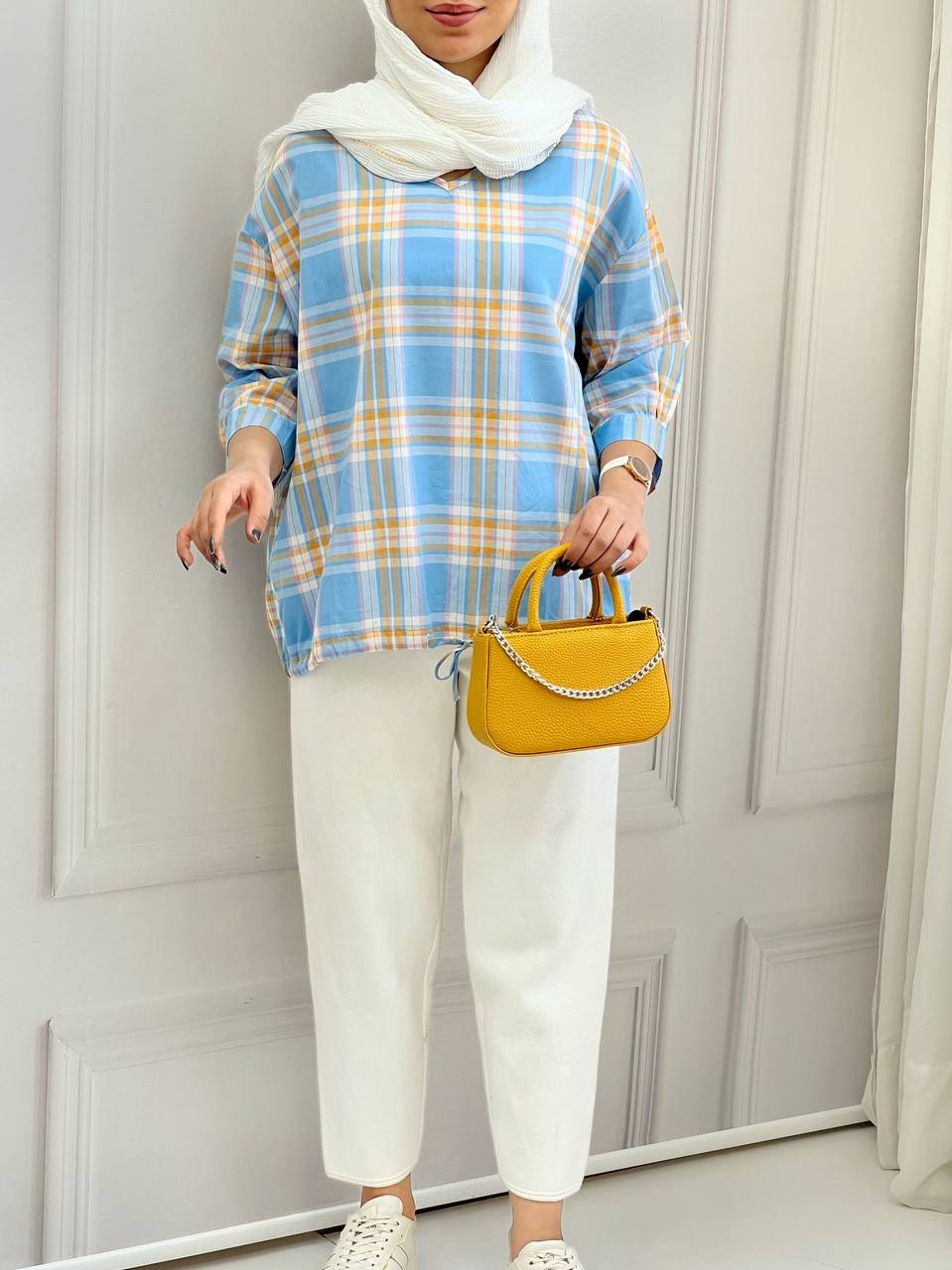 شومیز تمام نخ چهارخونه کد 3730