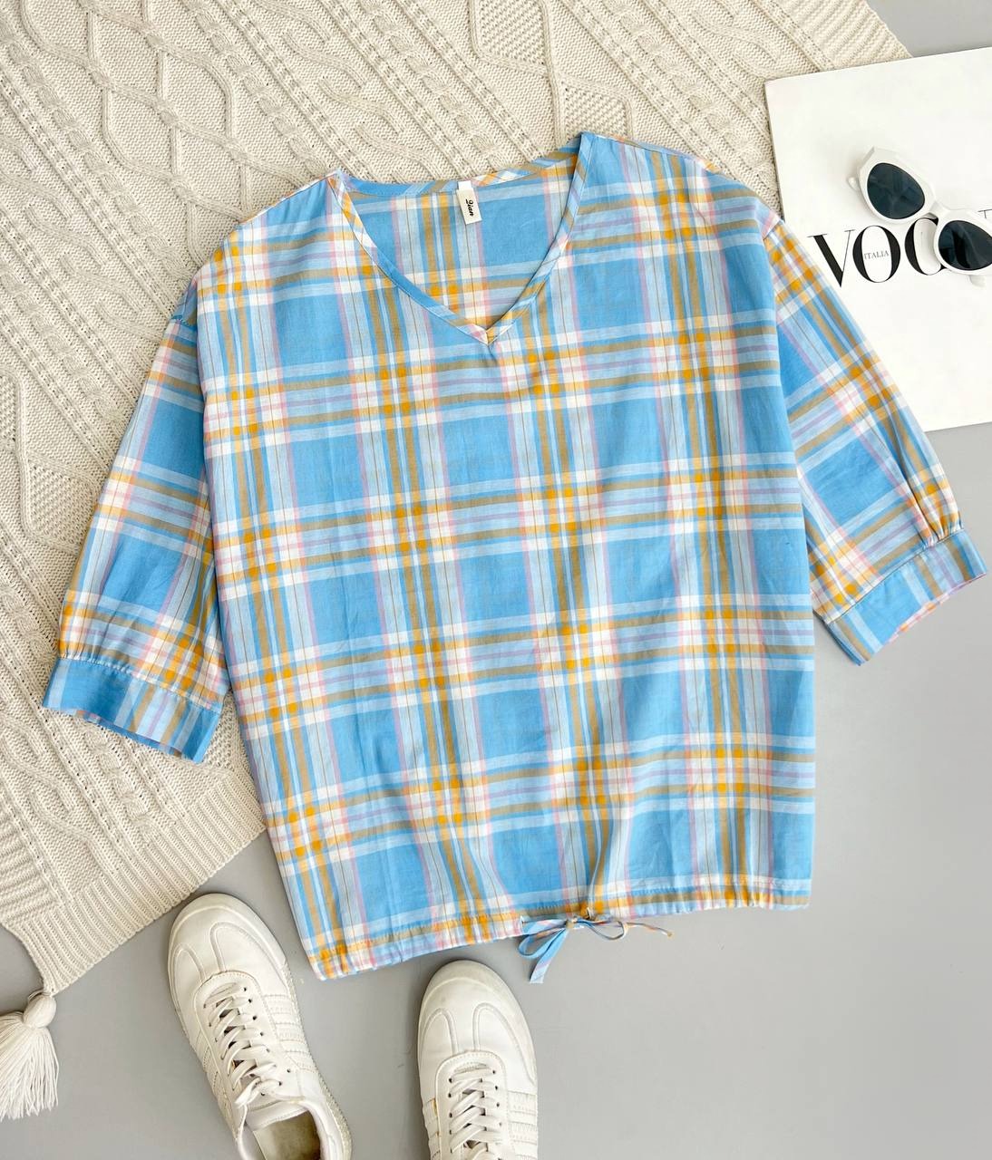 شومیز تمام نخ چهارخونه کد 3730