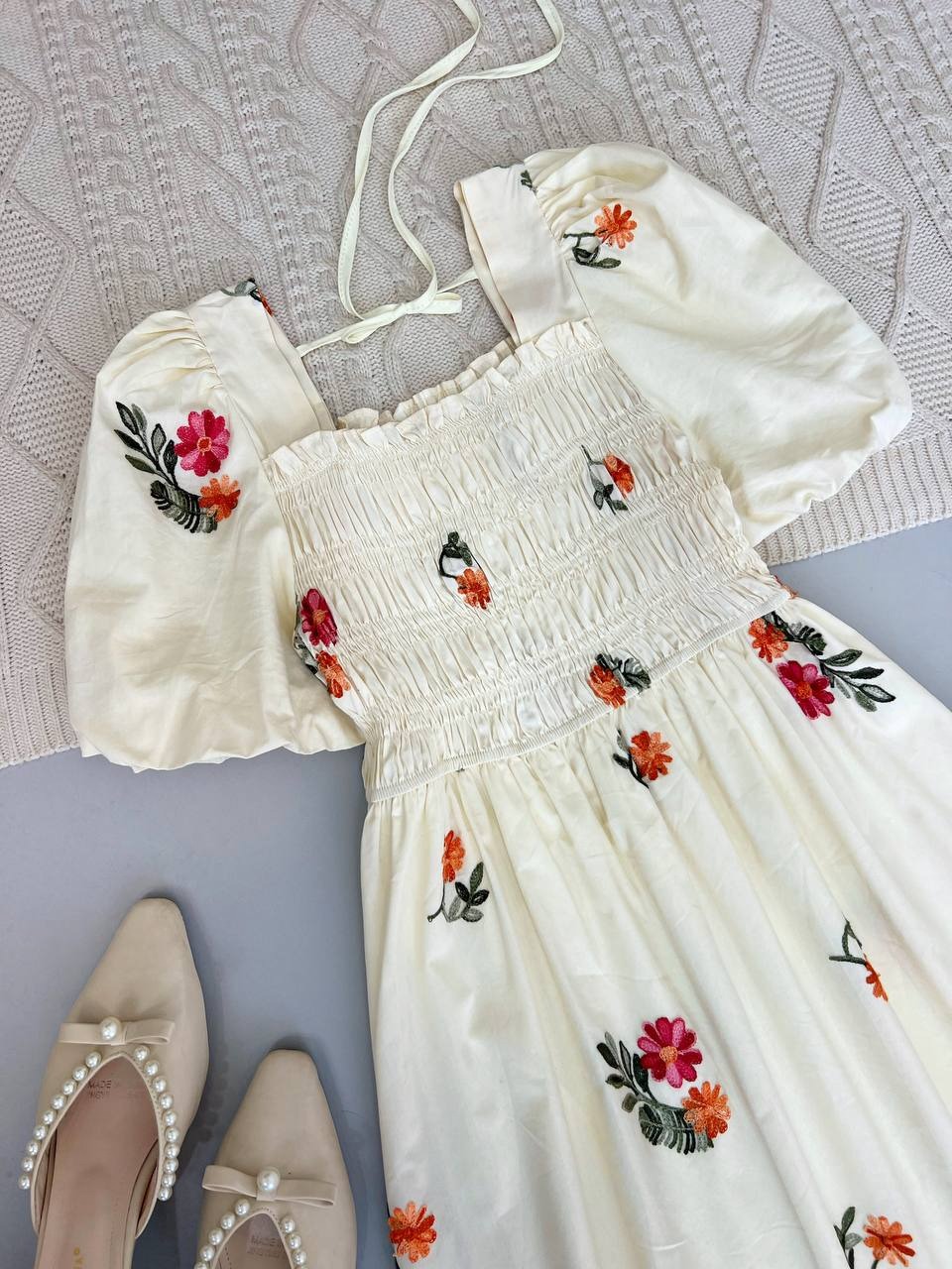 پیراهن کتان نخ گلدوزی شده کد 3732