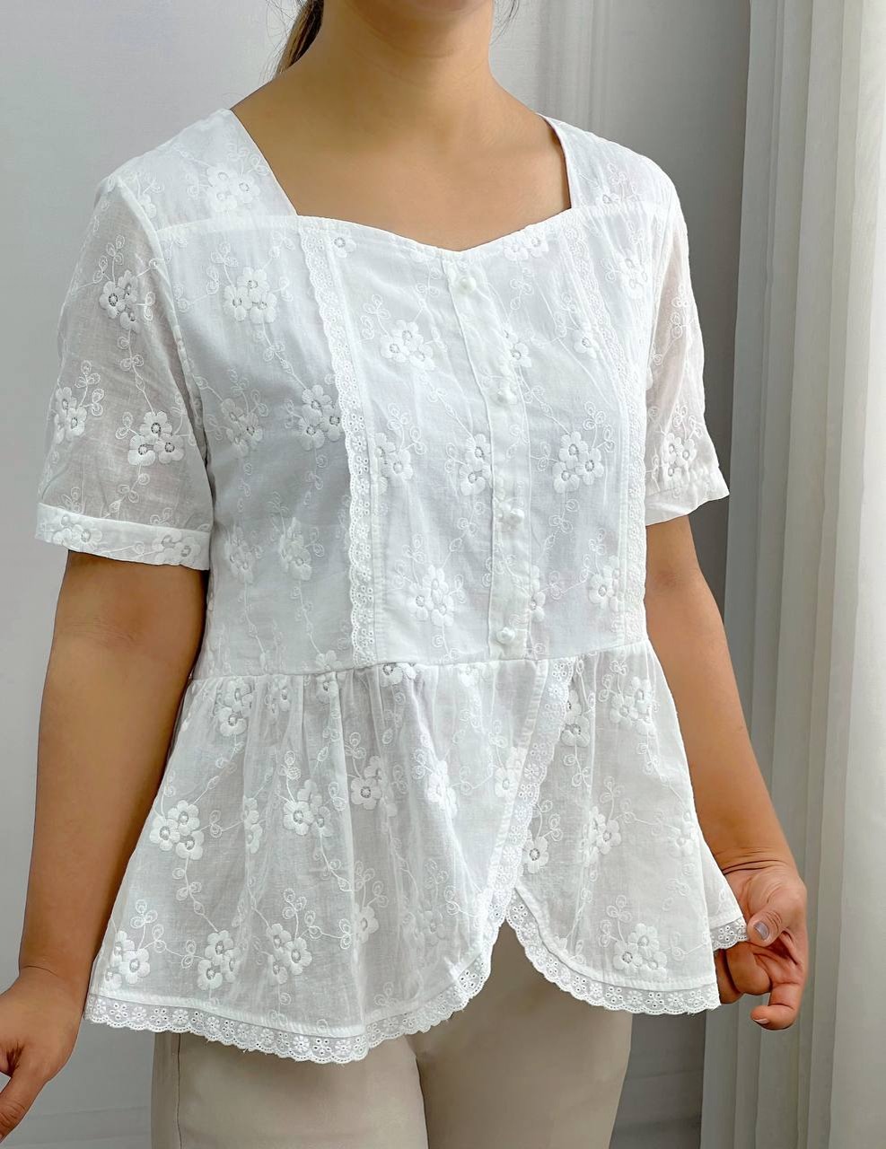 شومیز خامه دوزی تکرنگ کد 3734