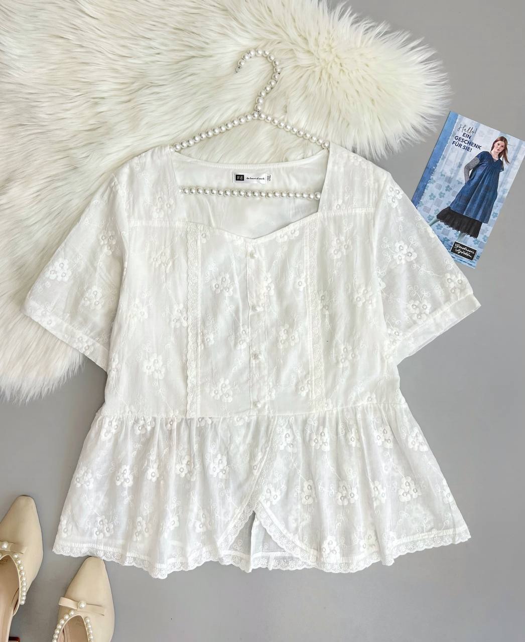 شومیز خامه دوزی تکرنگ کد 3734