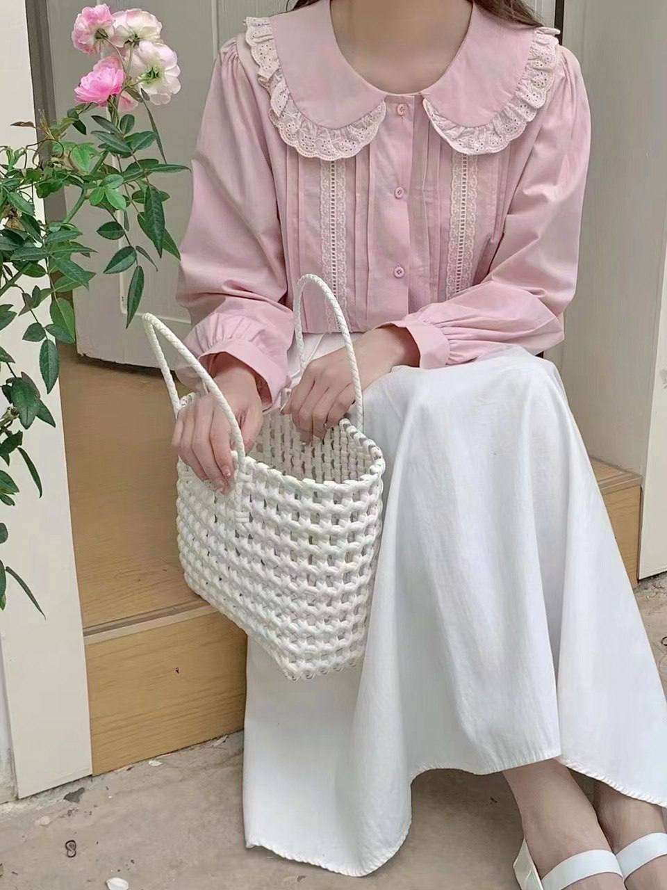 شومیز کتان نخ یقه خامه دوزی 2 کد 3738