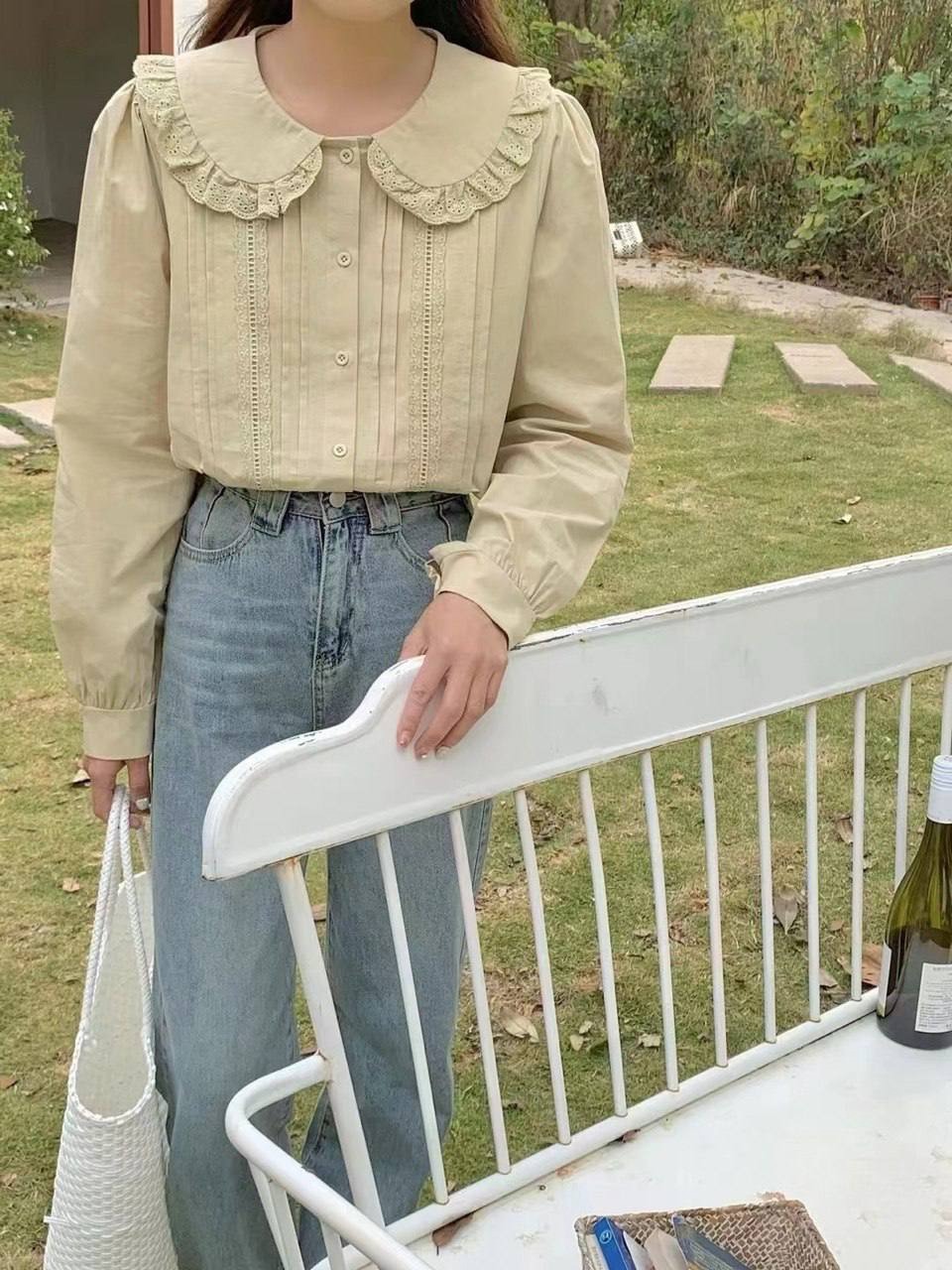 شومیز کتان نخ یقه خامه دوزی 2 کد 3738