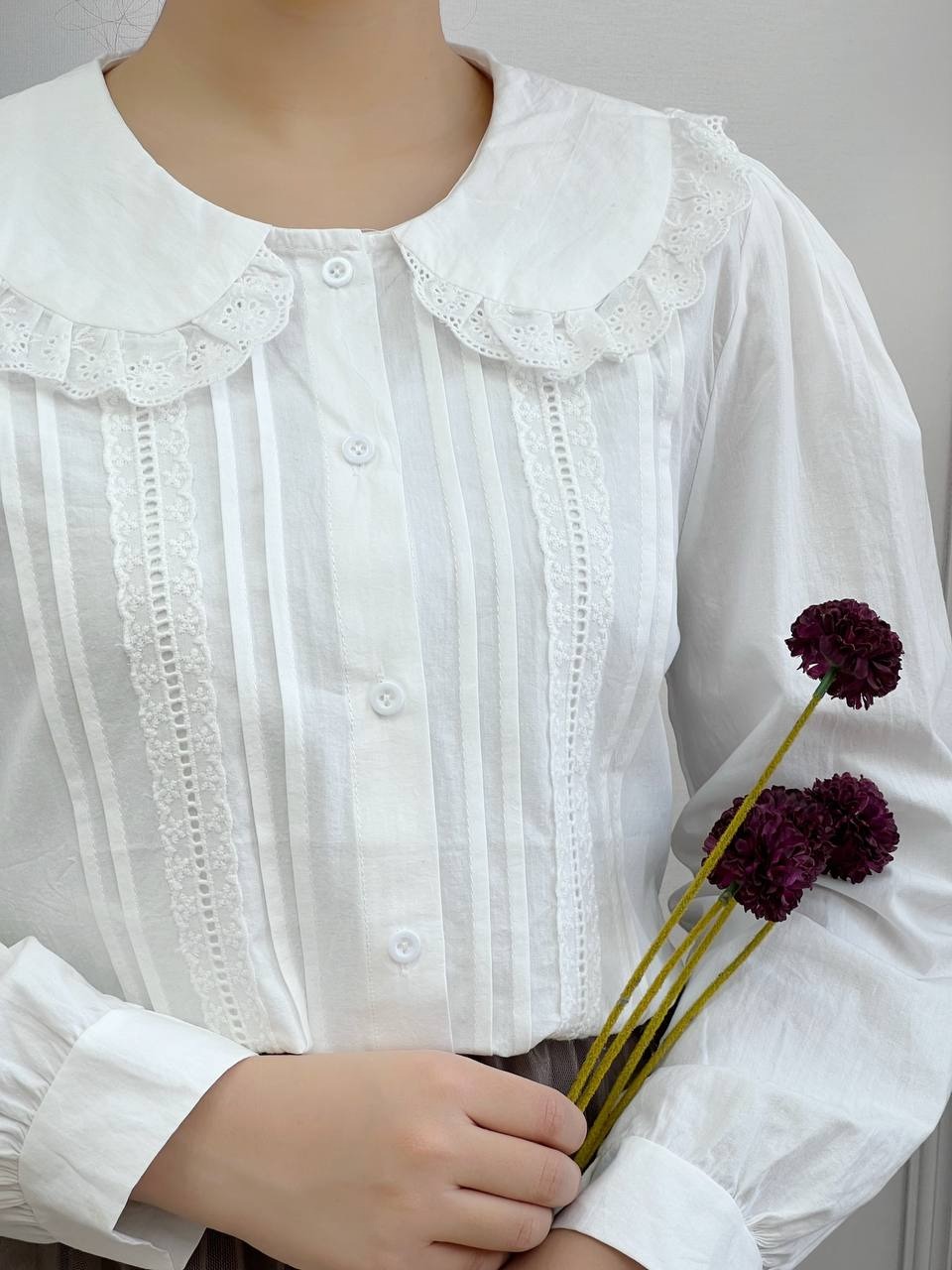 شومیز کتان نخ یقه خامه دوزی 2 کد 3738