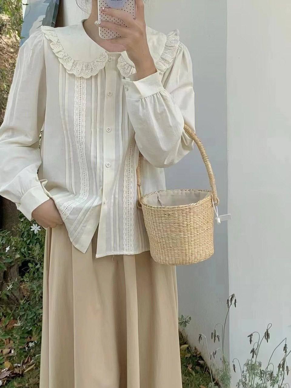 شومیز کتان نخ یقه خامه دوزی 2 کد 3738