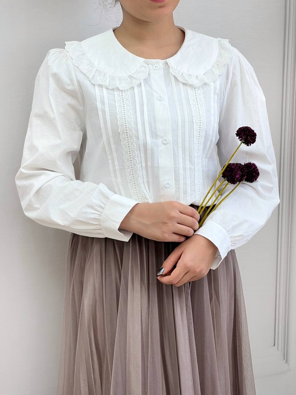 شومیز کتان نخ یقه خامه دوزی 2 کد 3738