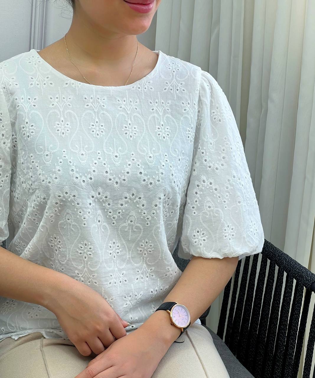 شومیز خامه دوزی استین پف کد 3740