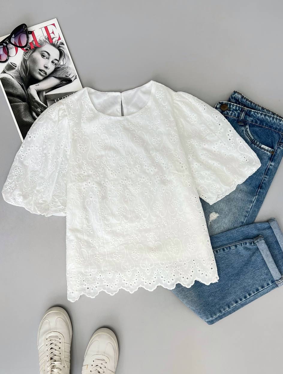 شومیز خامه دوزی استین پف کد 3740