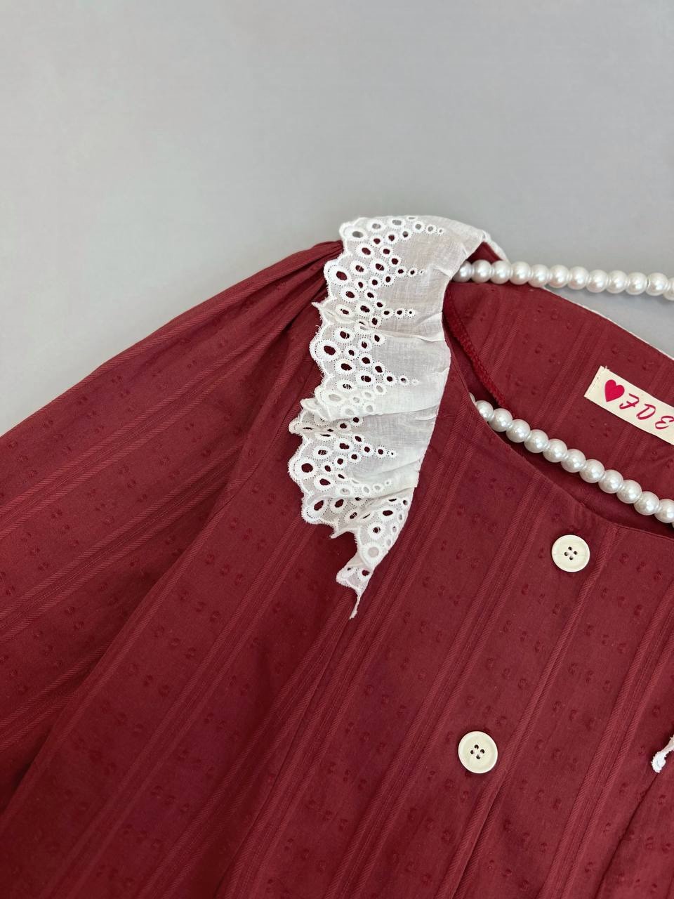 شومیز خامه دوزی گل برجسته آجری کد 3743