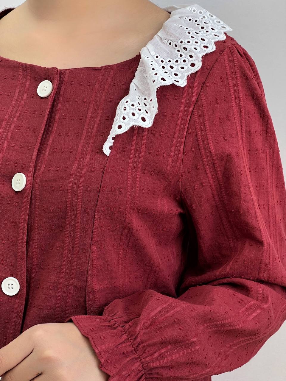 شومیز خامه دوزی گل برجسته آجری کد 3743