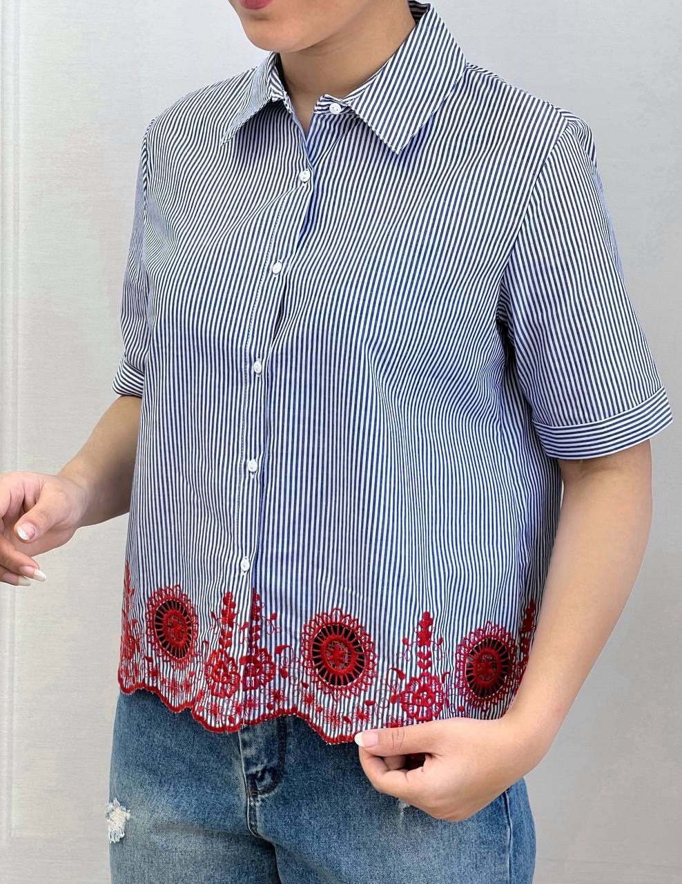 شومیز پوپلین نخ پایین خامه دوزی کد 3746