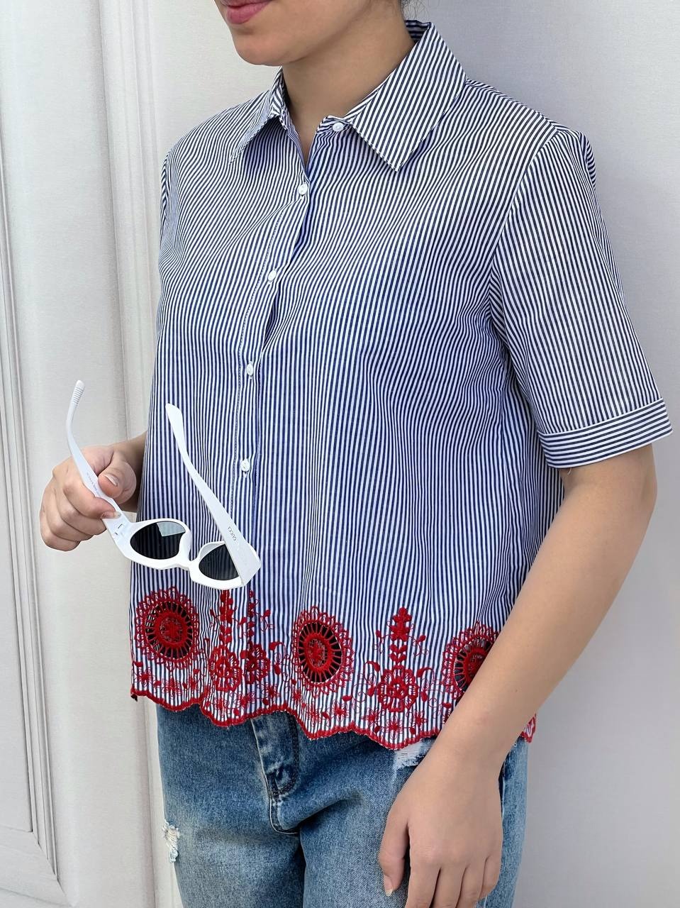 شومیز پوپلین نخ پایین خامه دوزی کد 3746