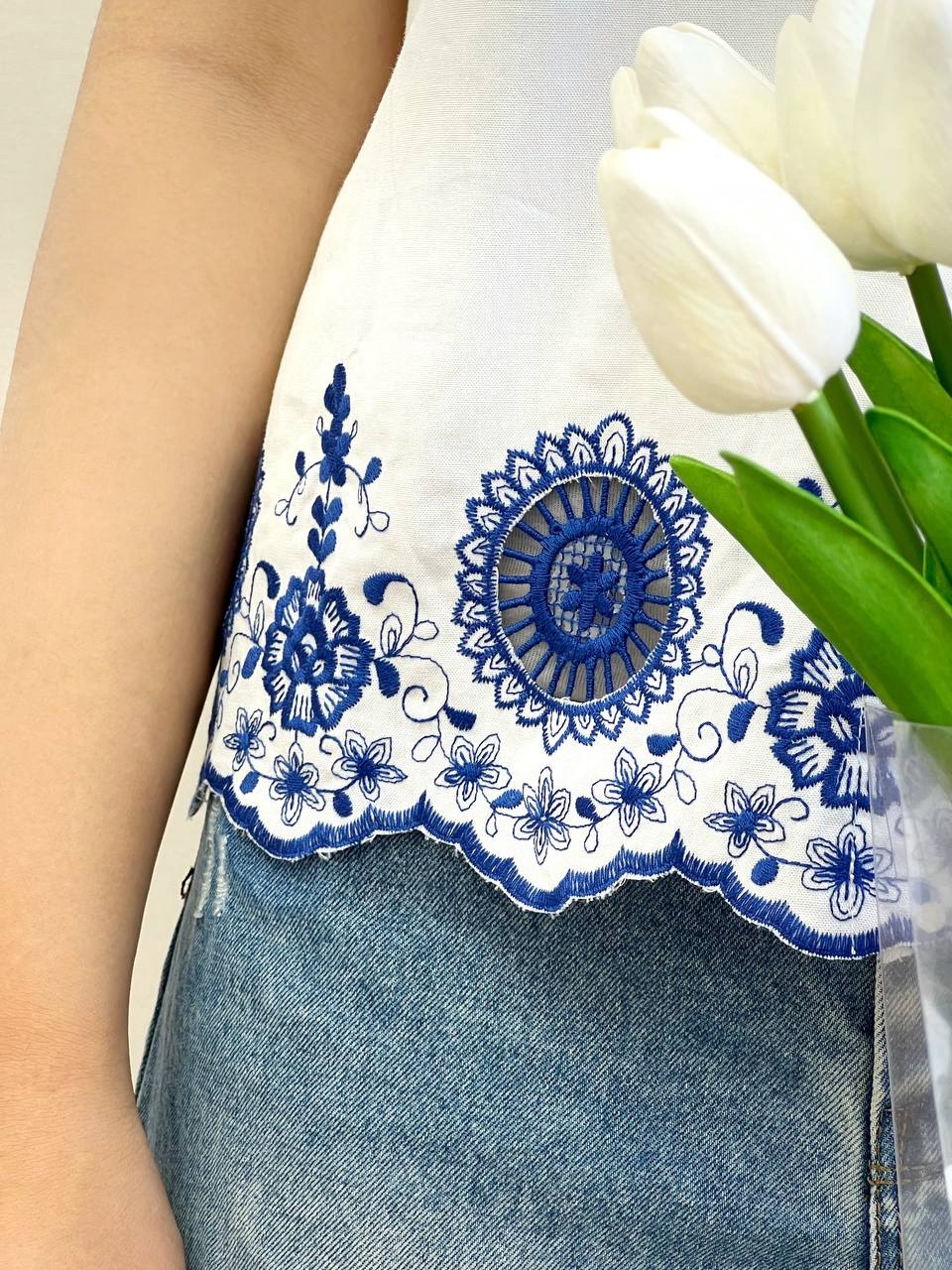 شومیز پوپلین نخ پایین خامه دوزی کد 3746