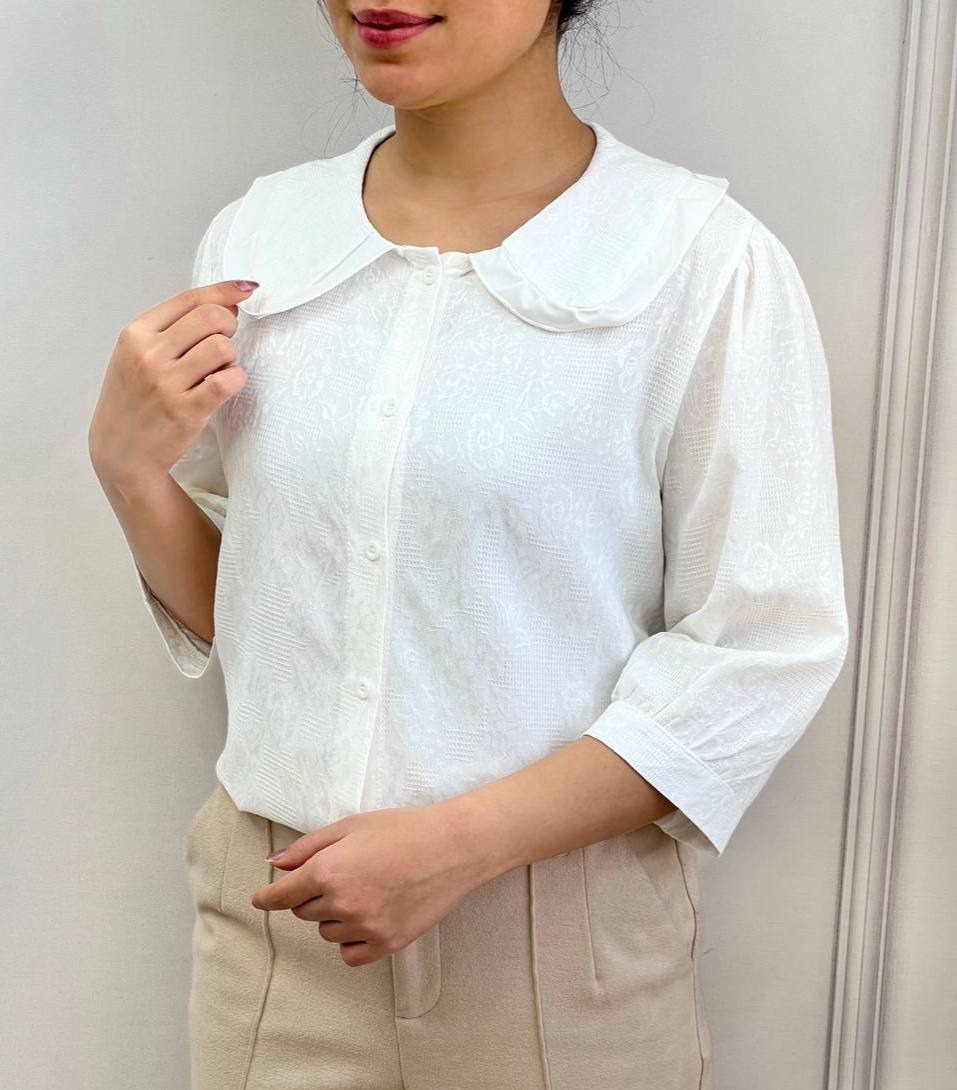 شومیز یقه ب ب گل برجسته کد 3753