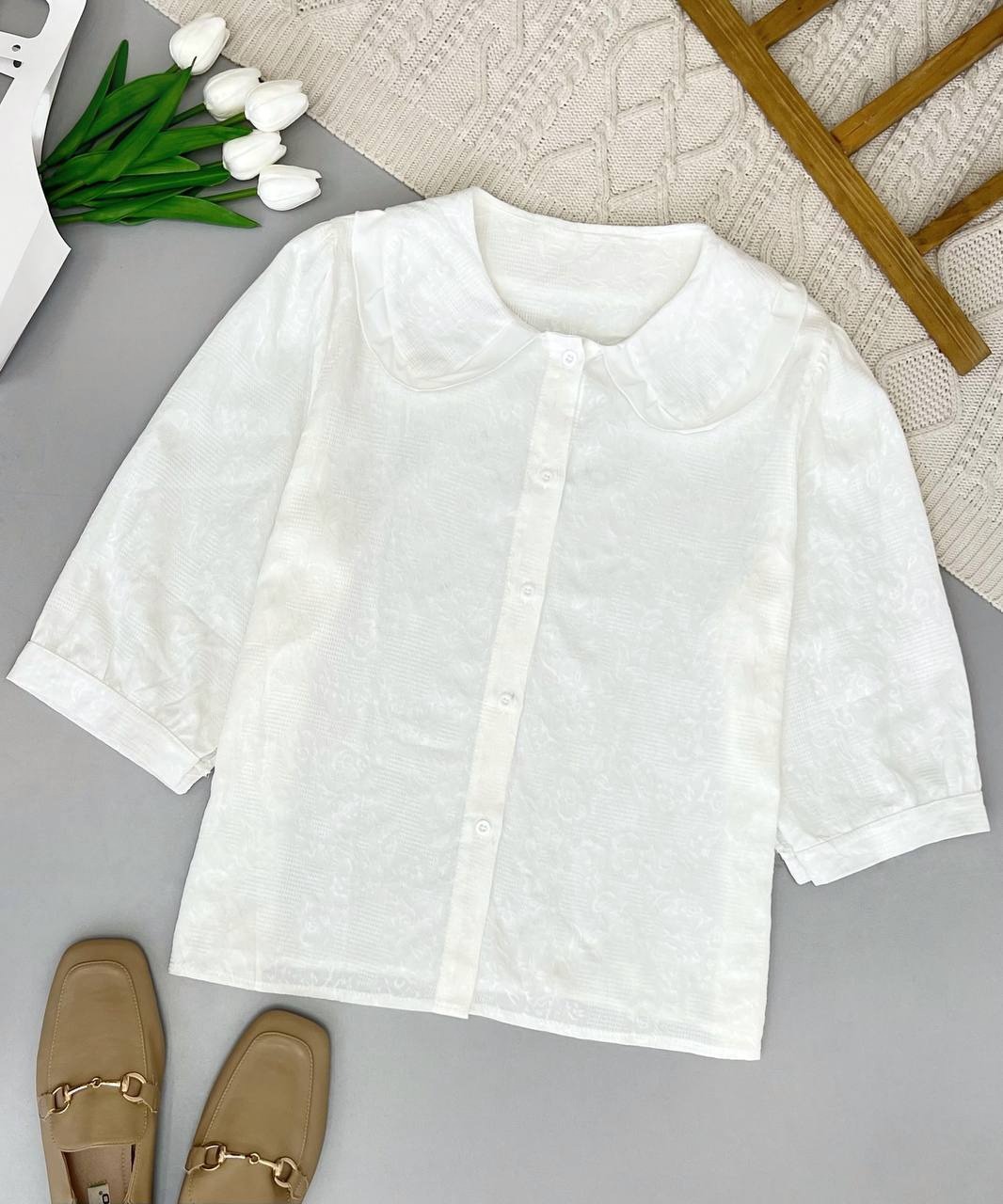 شومیز یقه ب ب گل برجسته کد 3753