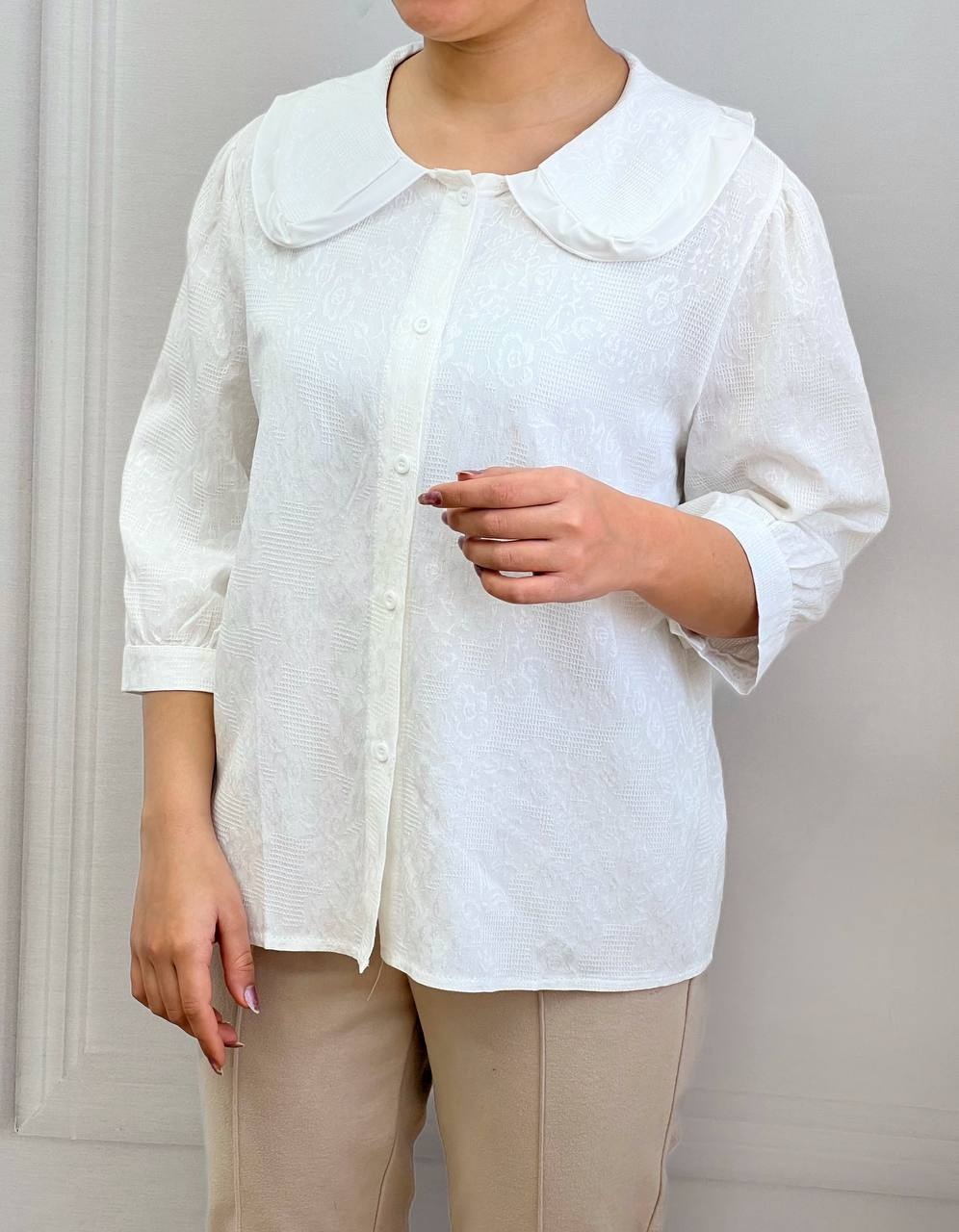 شومیز یقه ب ب گل برجسته کد 3753