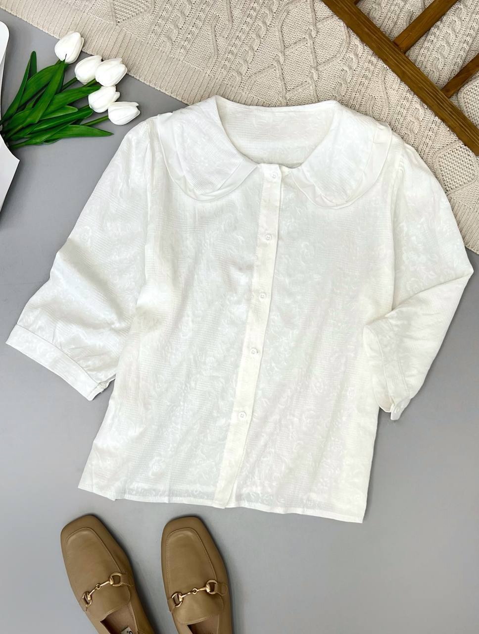 شومیز یقه ب ب گل برجسته کد 3753