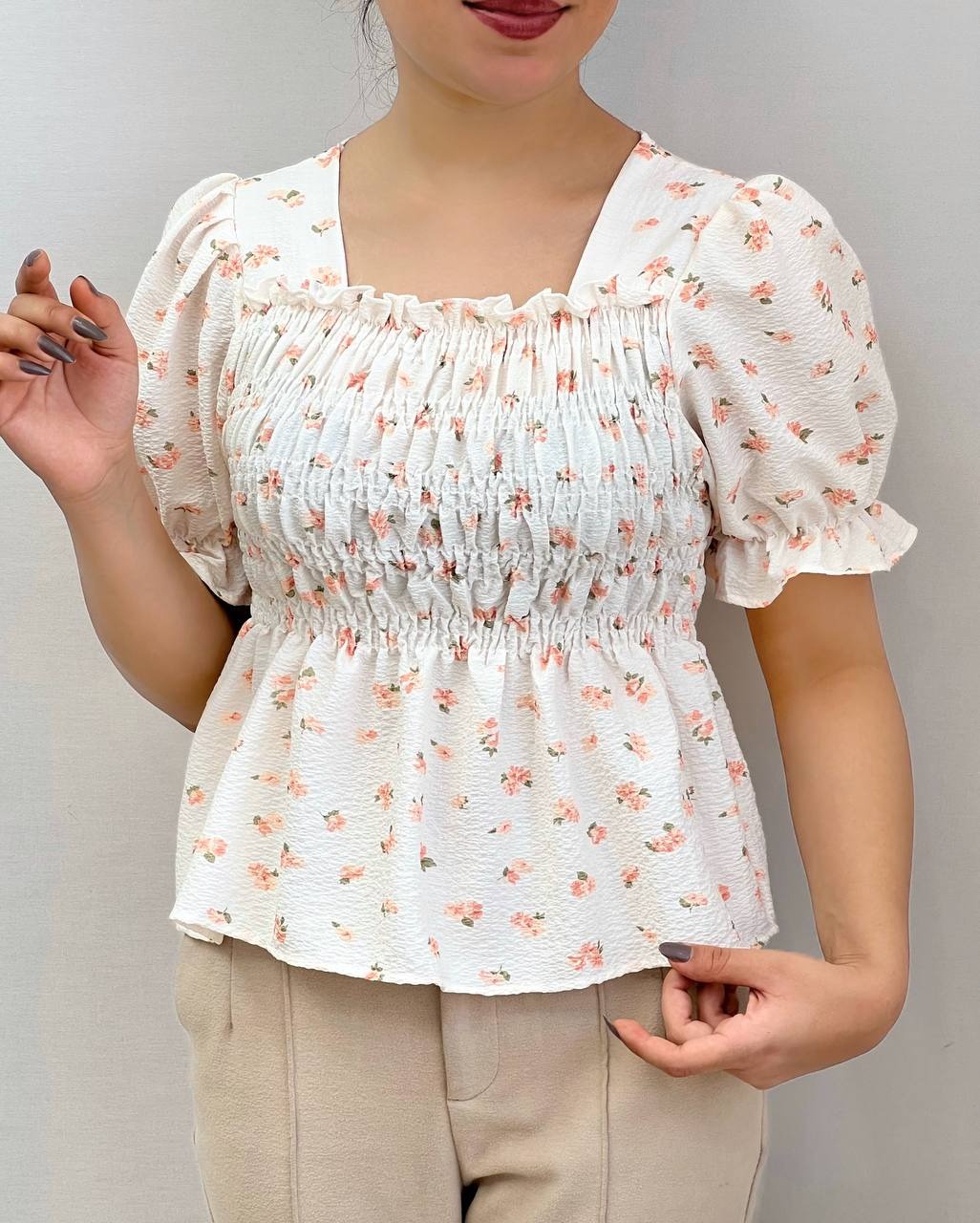 شومیز کرپ گل برجسته شکوفه کد 3760