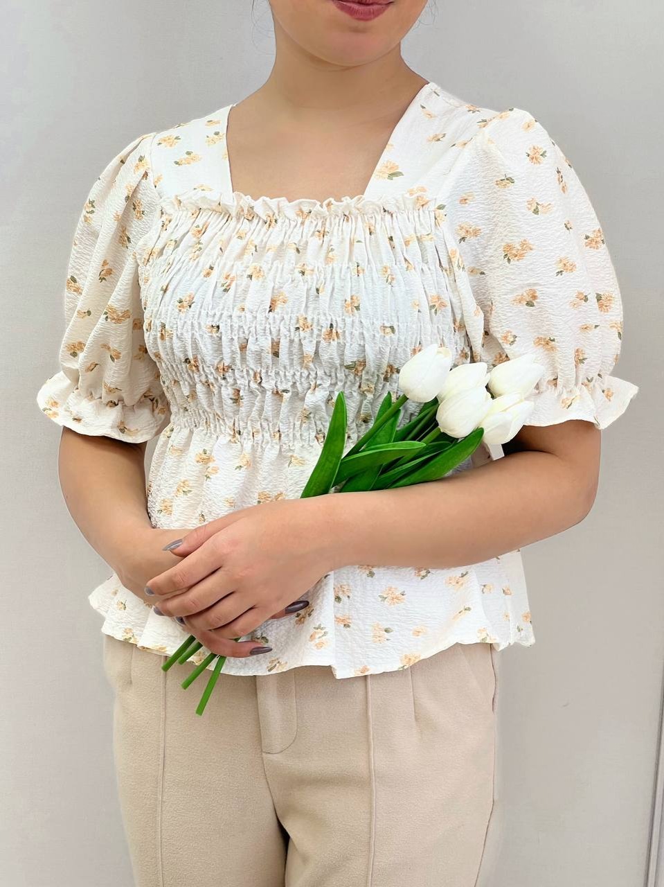 شومیز کرپ گل برجسته شکوفه کد 3760