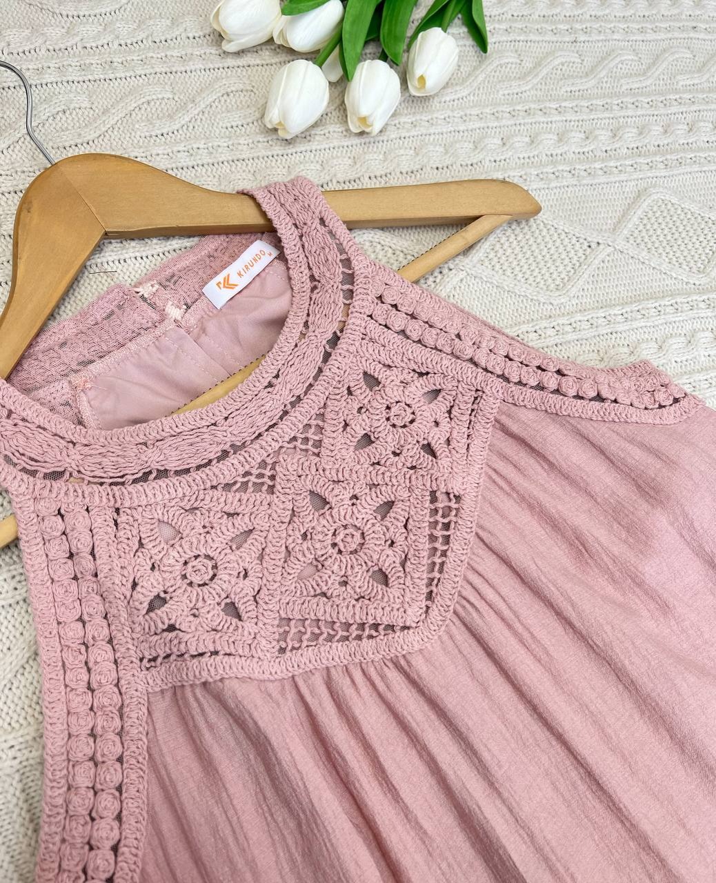 پیراهن سه چین بالاتنه قلاب بافی کد3762