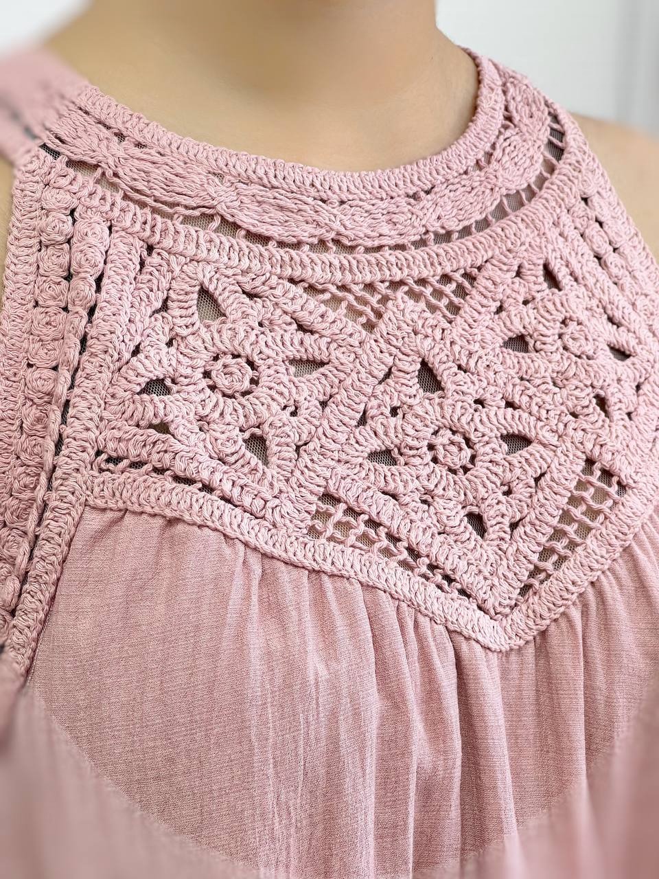 پیراهن سه چین بالاتنه قلاب بافی کد3762