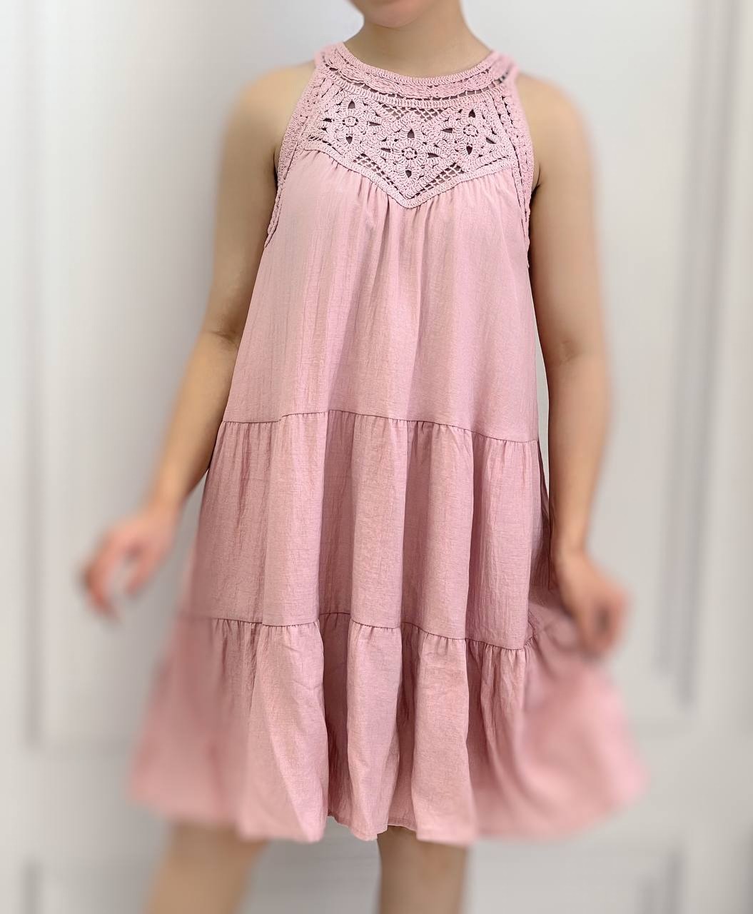 پیراهن سه چین بالاتنه قلاب بافی کد3762