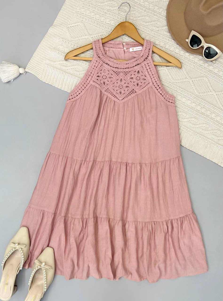 پیراهن سه چین بالاتنه قلاب بافی کد3762