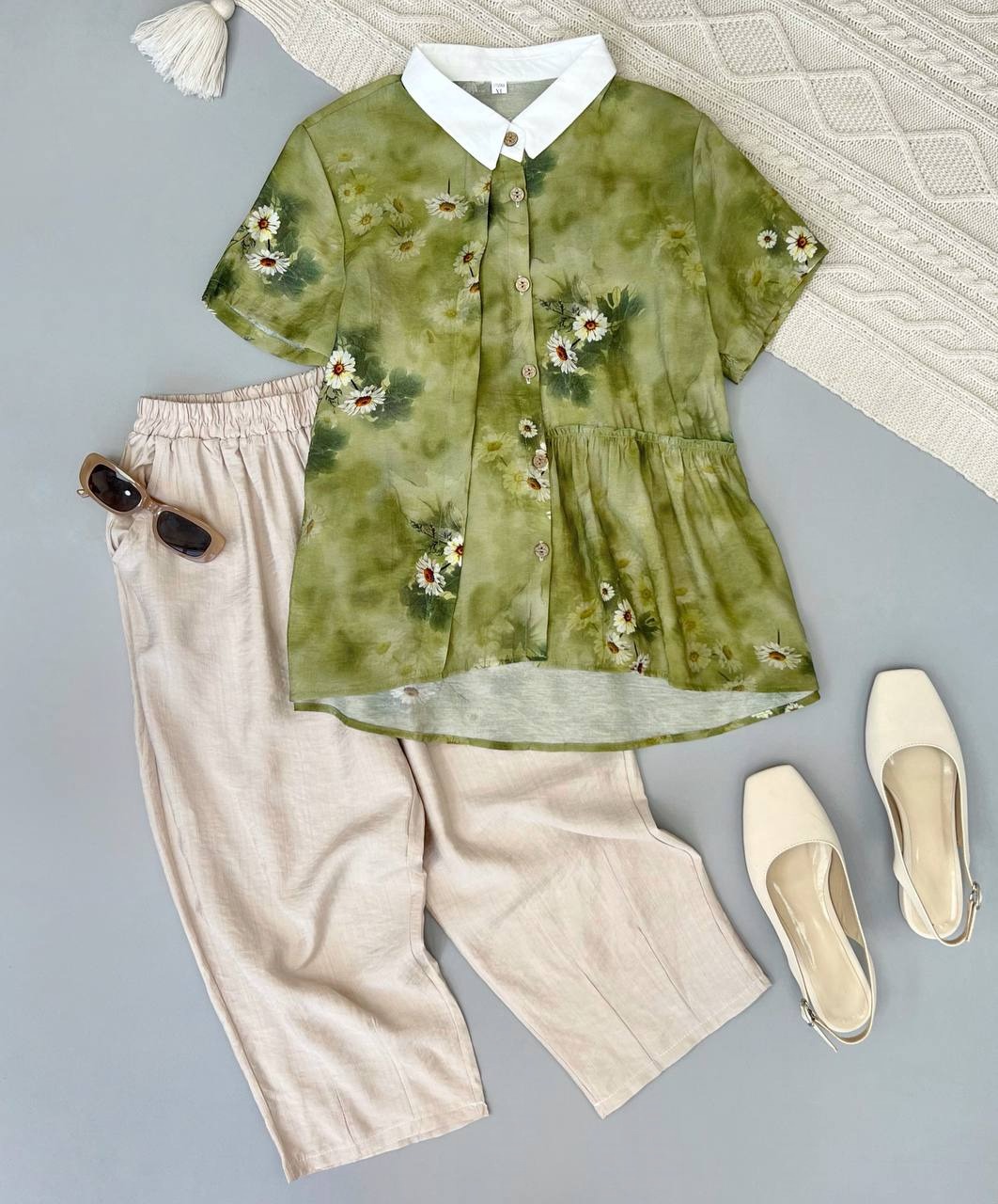 ست شومیز و شلوارک تکرنگ کد 3765