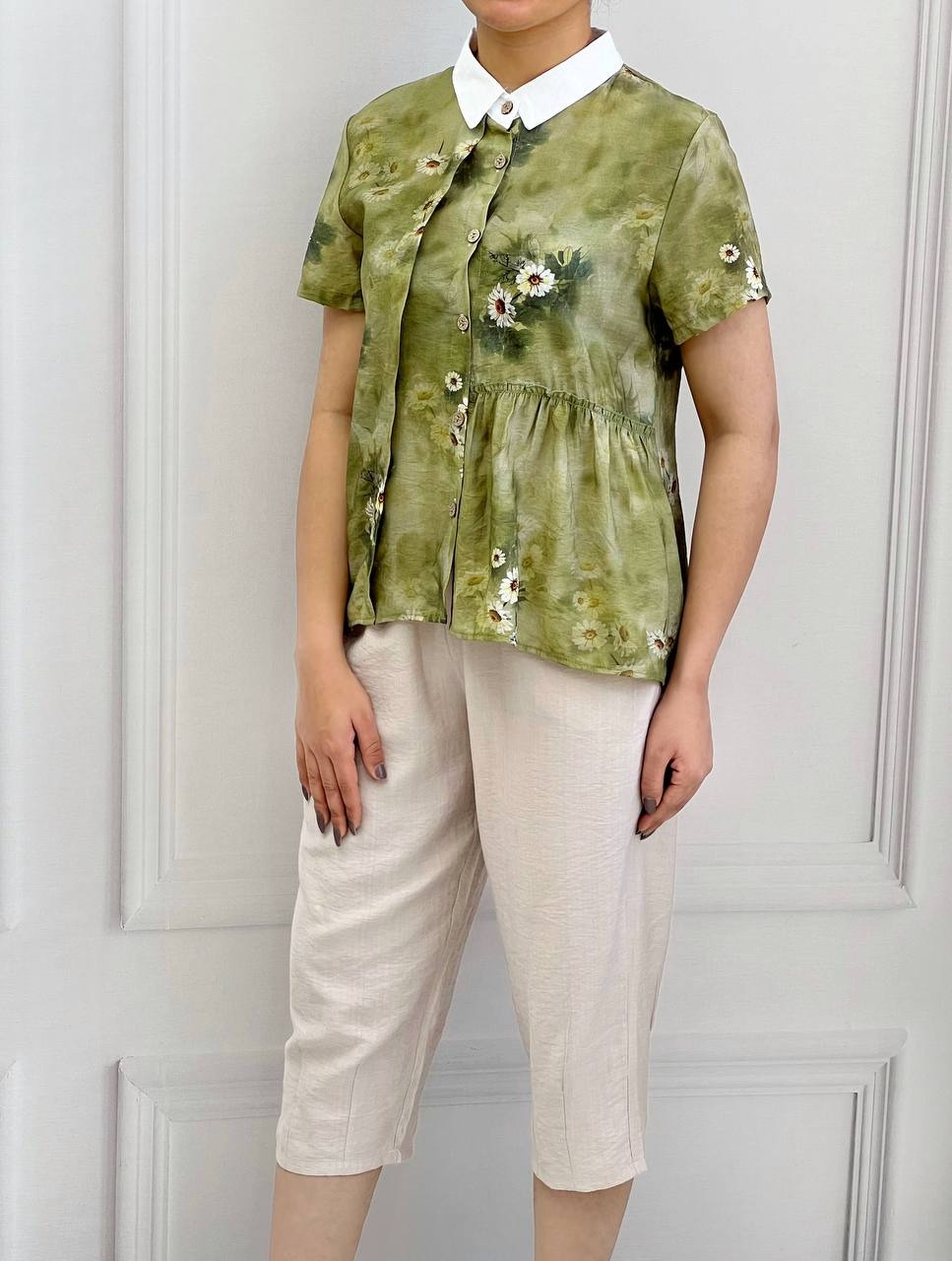 ست شومیز و شلوارک تکرنگ کد 3765