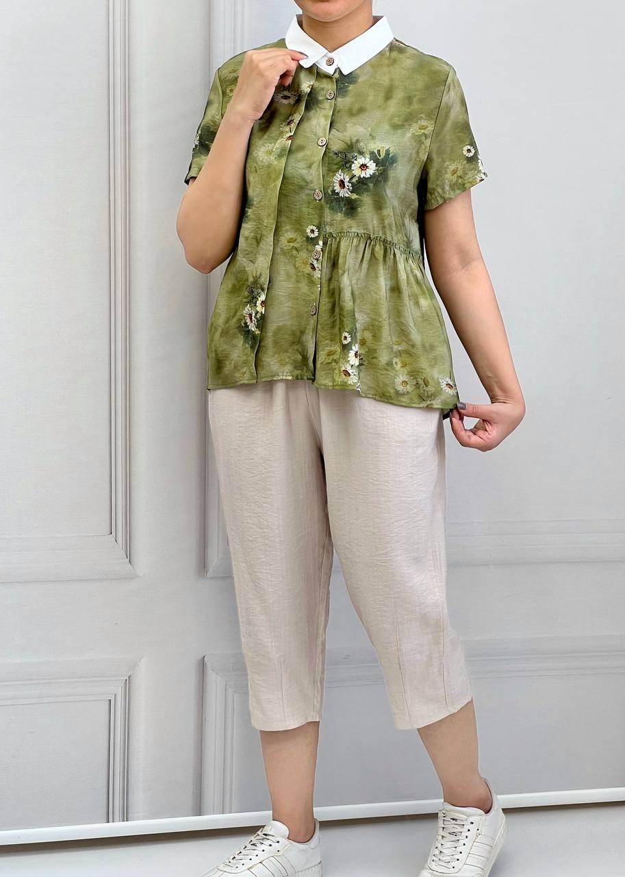 ست شومیز و شلوارک تکرنگ کد 3765