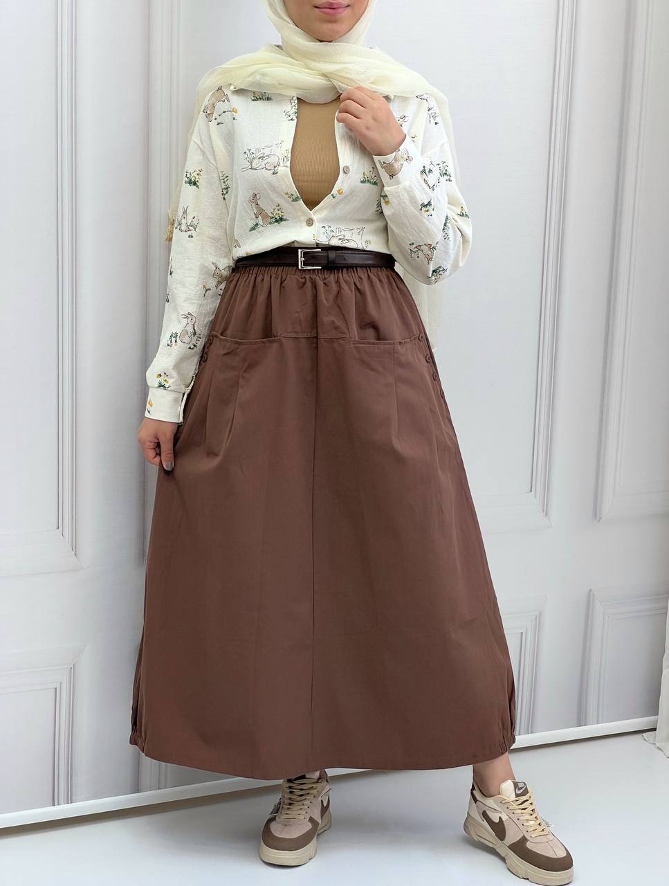 دامن کتان بلند کد 3771